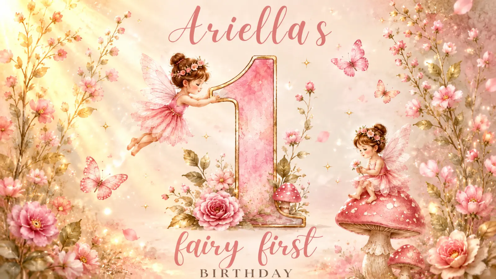 Visual ilustrado de primer cumpleaños para Ariella