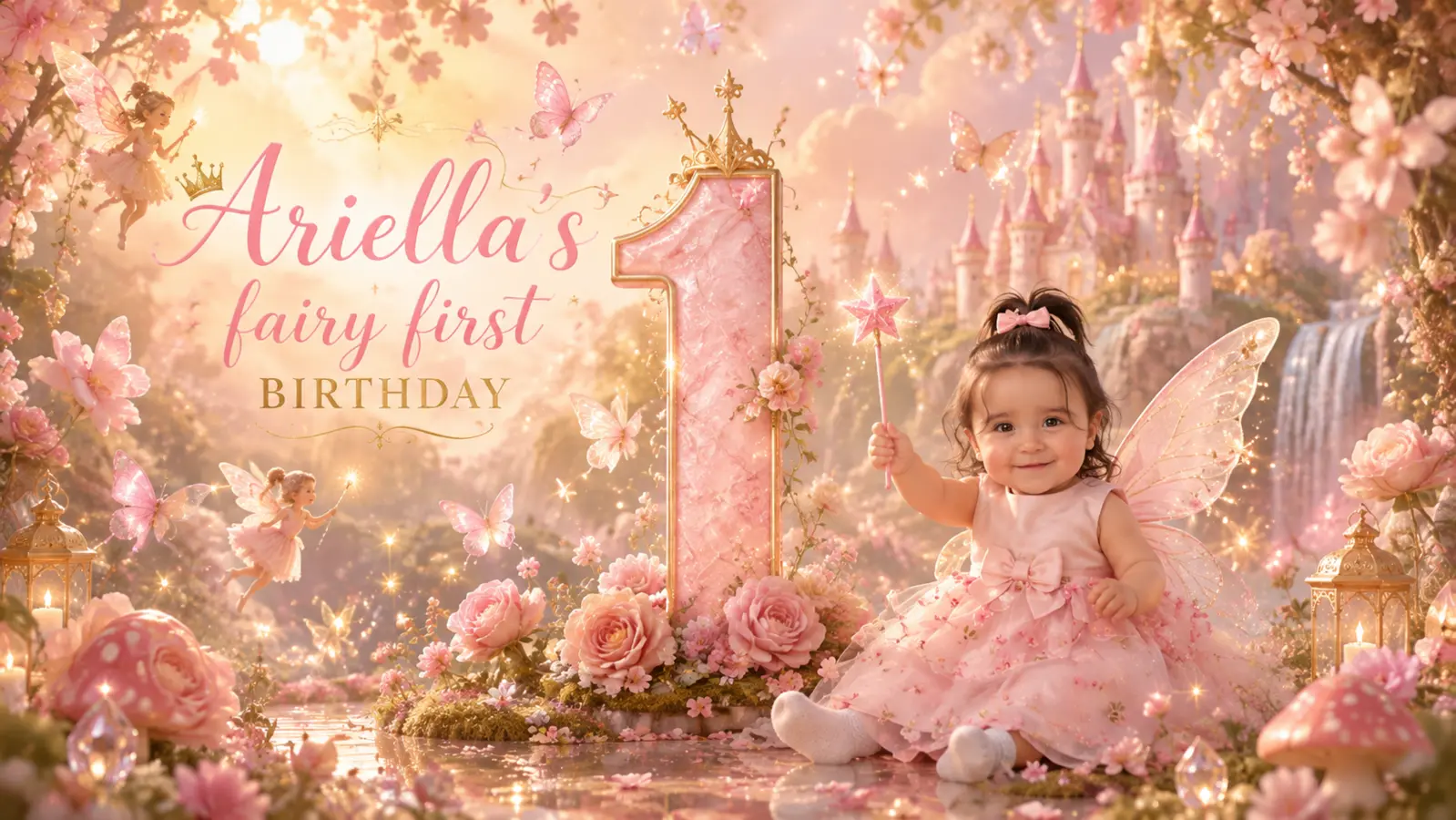 Visual de cumpleaños con Ariella vestida de hada