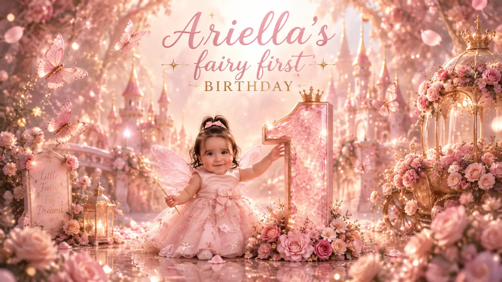 Visual de primer cumpleaños de Ariella en palacio
