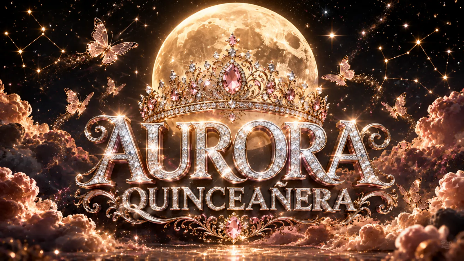 Visual Aurora Quinceañera con luna y diamantes