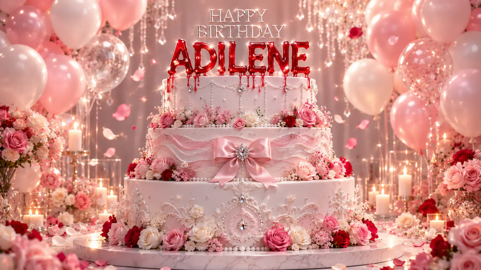 Visual de cumpleaños con pastel personalizado para Adilene