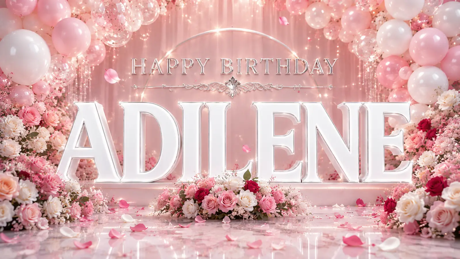 Visual blanco y rosa de Happy Birthday para Adilene